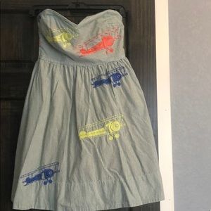 Airplane detail strapless Anthropologie dress